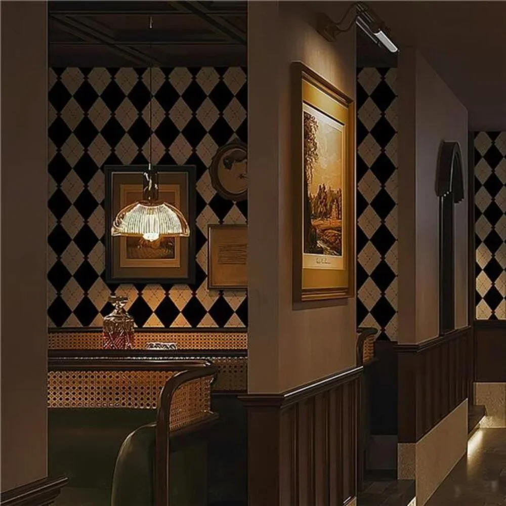 Retro Peel and Stick Wallpaper Black and White Wallpaper Vintage Plaid